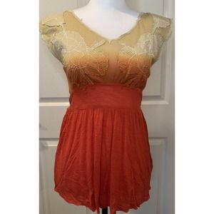 Free People Orange Ombré Crochet Tank With Tie Waist Womens Small Floral Lace